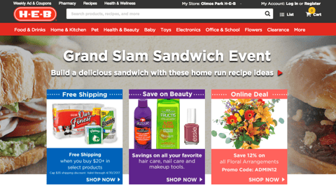 H-E-B 'Grand Slam Sandwich Event' Home Page Ad